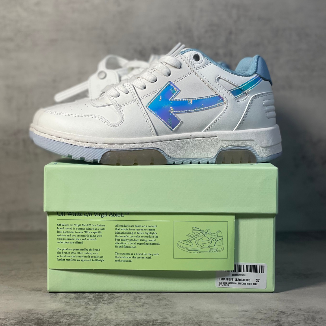OFF-WHITE Out Of Office OOO Low Tops White Iridescent Blue